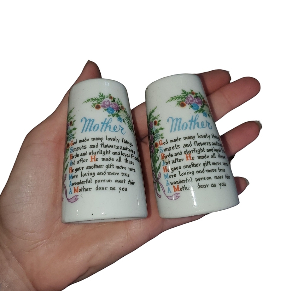 Vintage Mother Poem Salt And Pepper Shakers
